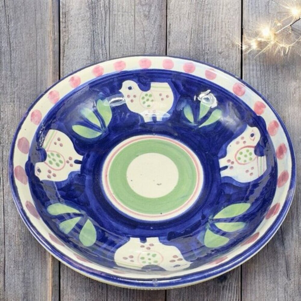 Necesito Mexico Hand Painted Bird Mexican Pottery Round Dish Bowl‎ Artist Signed